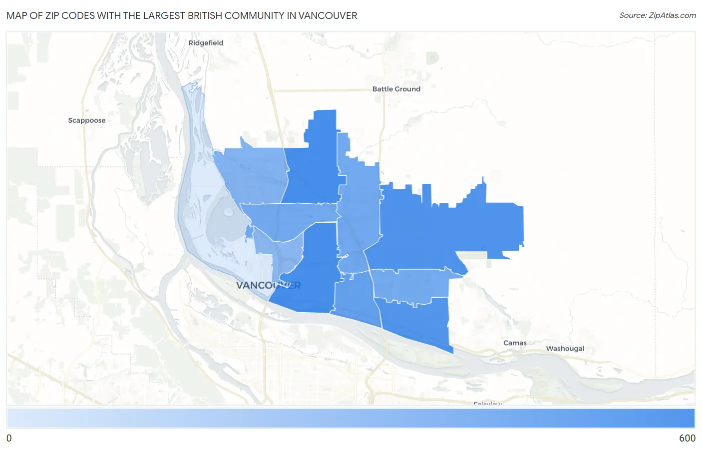 Zip Codes with the Largest British Community in Vancouver Map