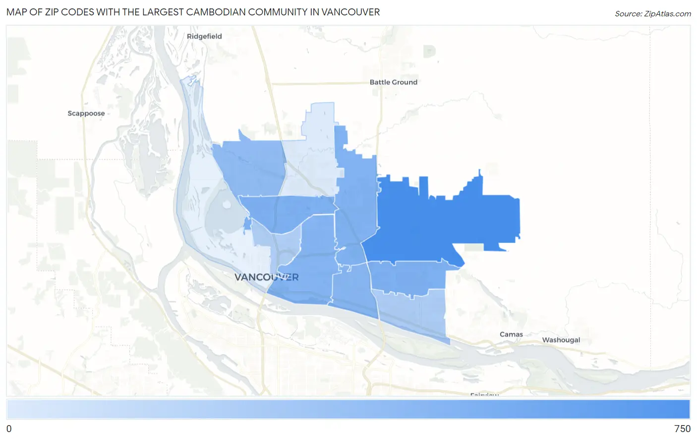 Zip Codes with the Largest Cambodian Community in Vancouver Map