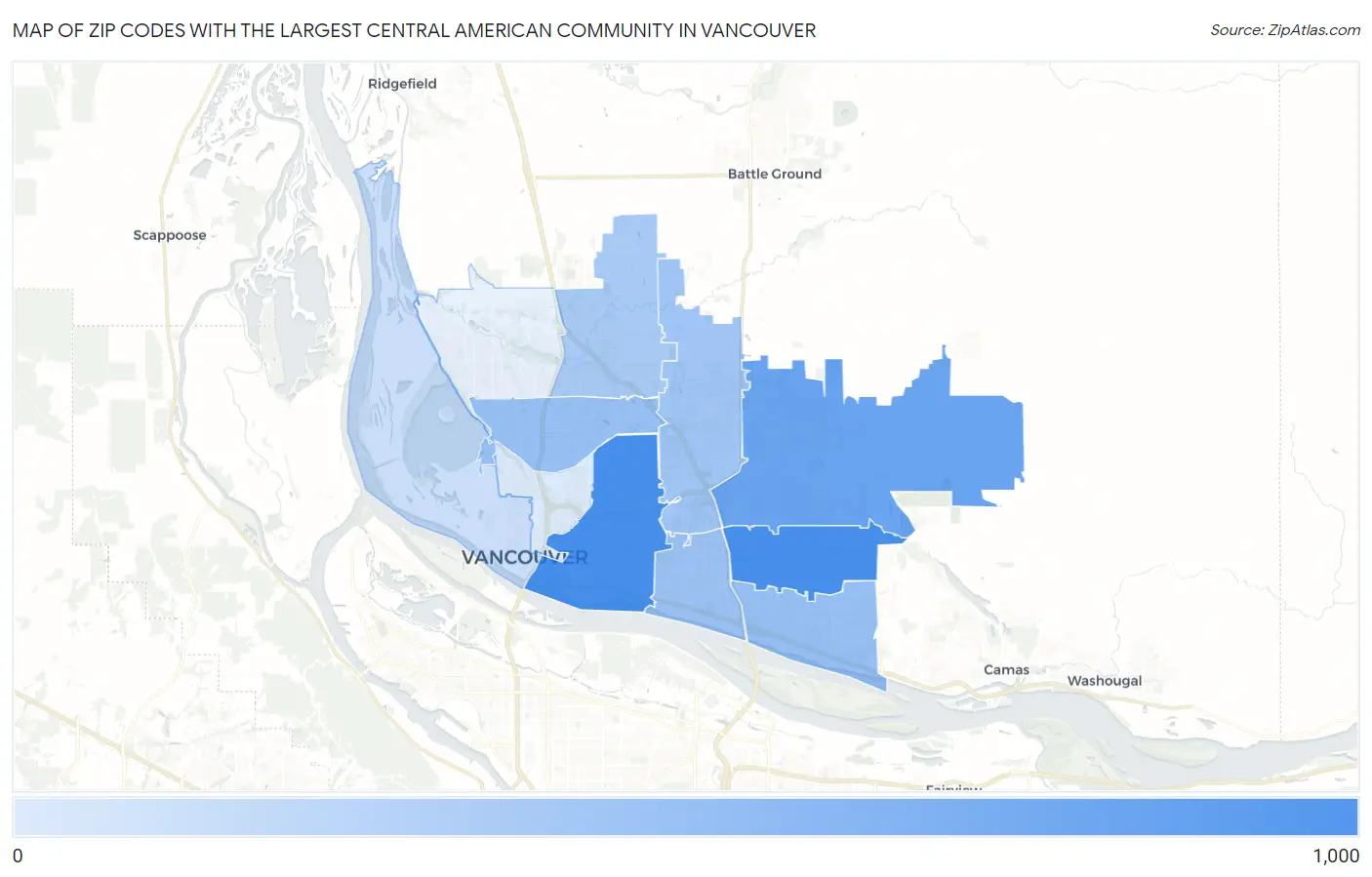 Zip Codes with the Largest Central American Community in Vancouver Map