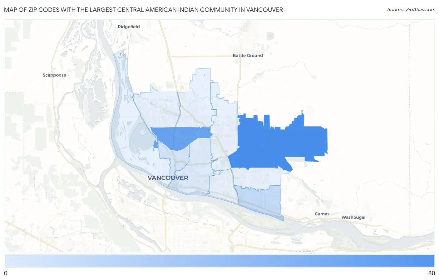 Zip Codes with the Largest Central American Indian Community in Vancouver Map