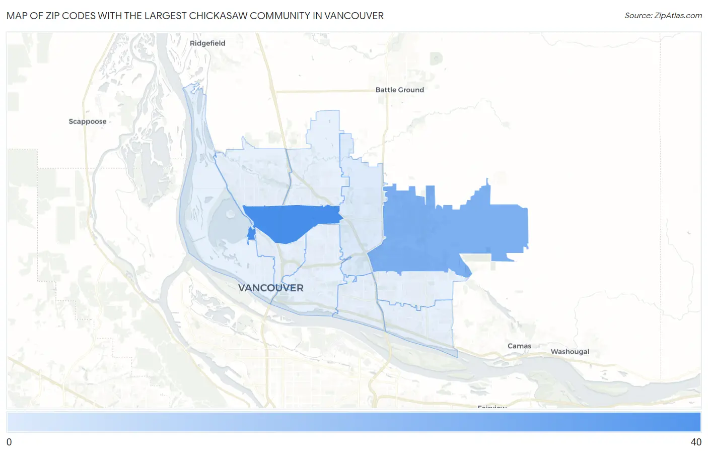 Zip Codes with the Largest Chickasaw Community in Vancouver Map