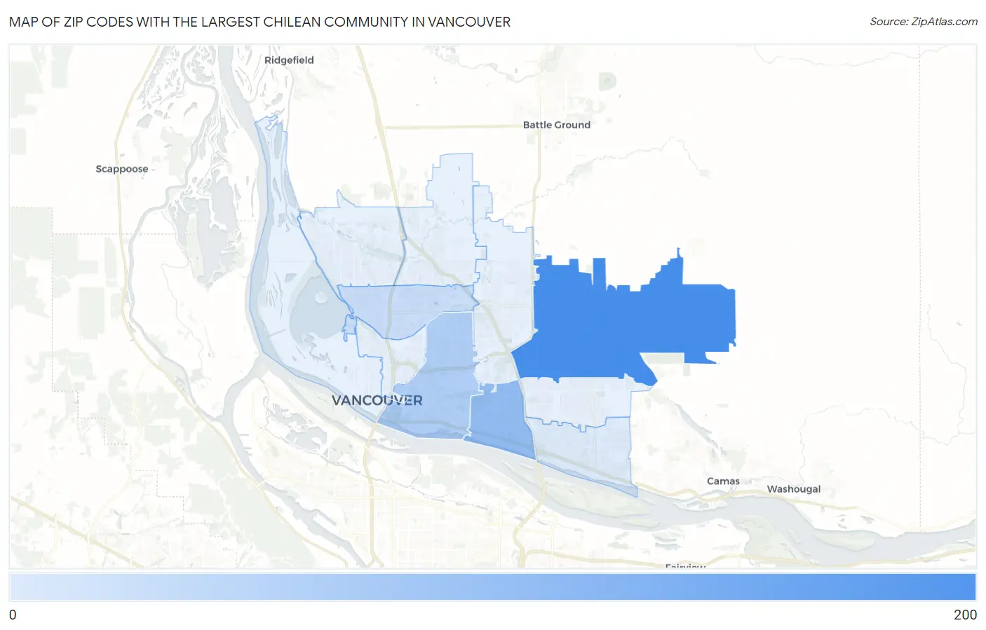 Zip Codes with the Largest Chilean Community in Vancouver Map