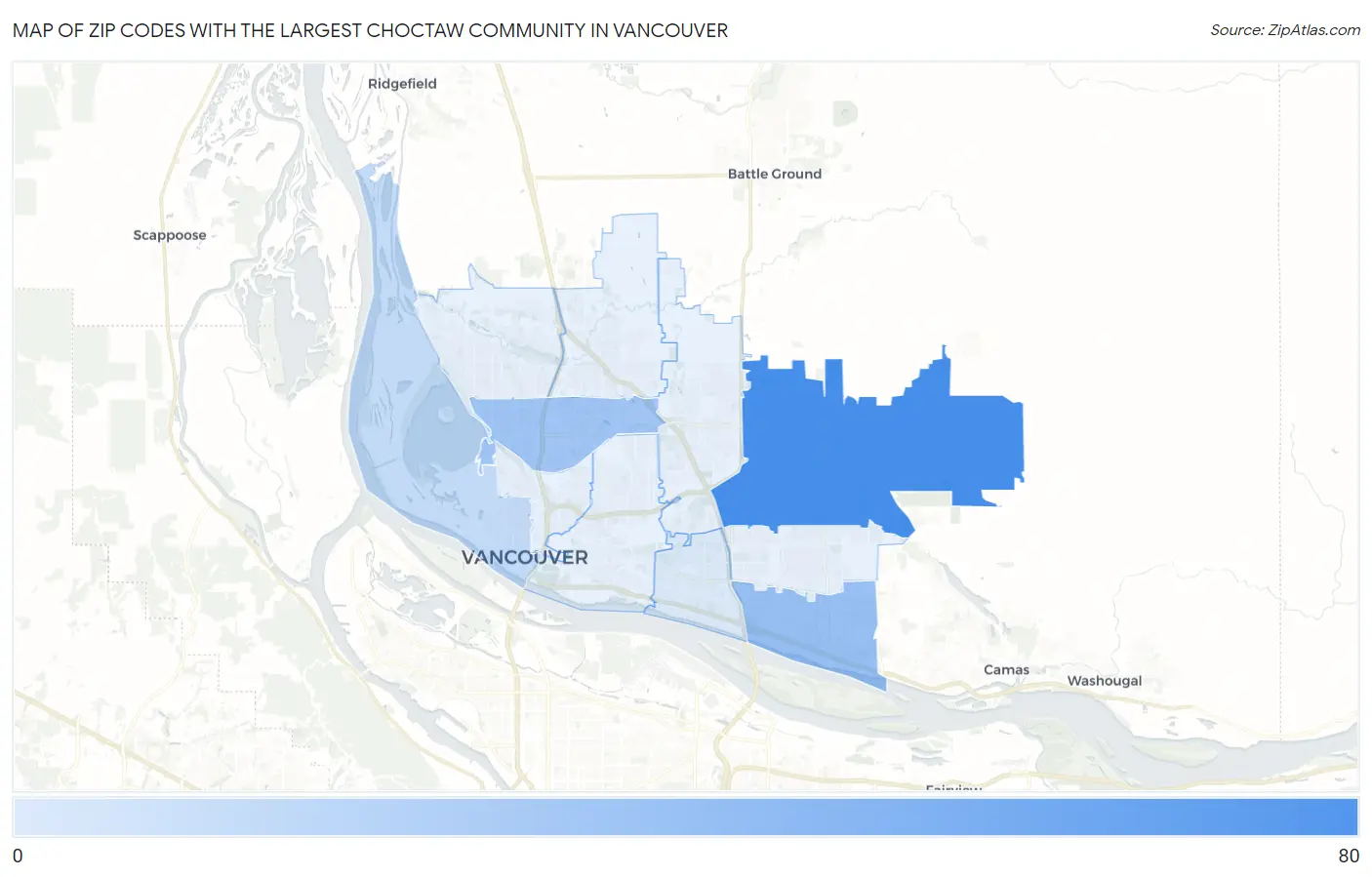 Zip Codes with the Largest Choctaw Community in Vancouver Map