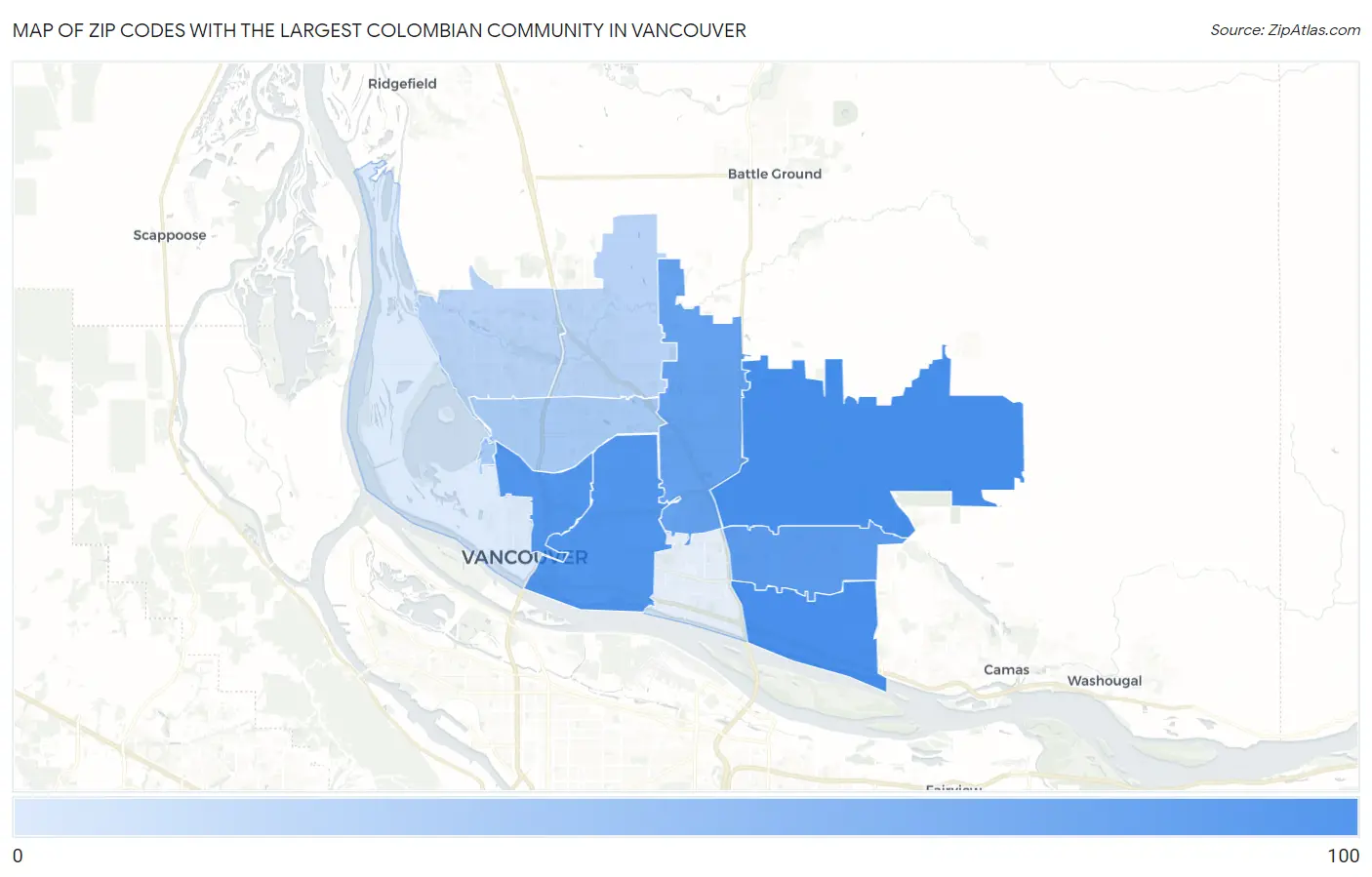 Zip Codes with the Largest Colombian Community in Vancouver Map
