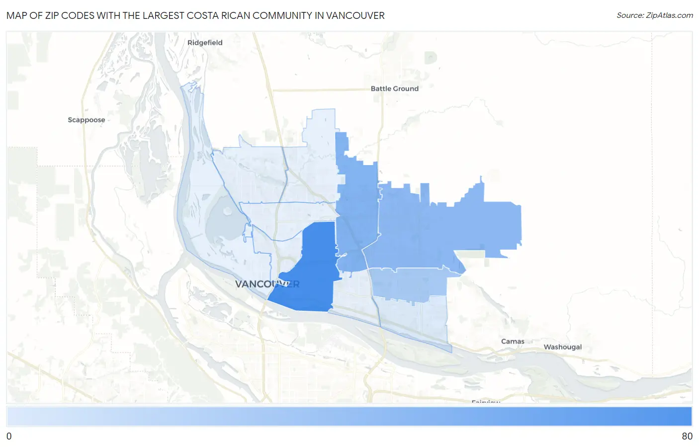 Zip Codes with the Largest Costa Rican Community in Vancouver Map