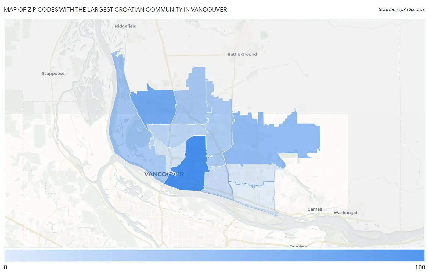 Zip Codes with the Largest Croatian Community in Vancouver Map