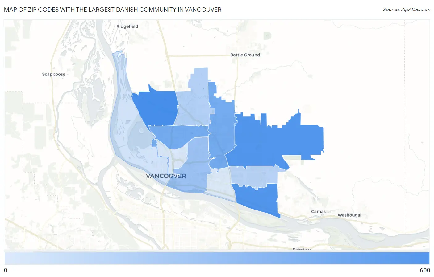 Zip Codes with the Largest Danish Community in Vancouver Map
