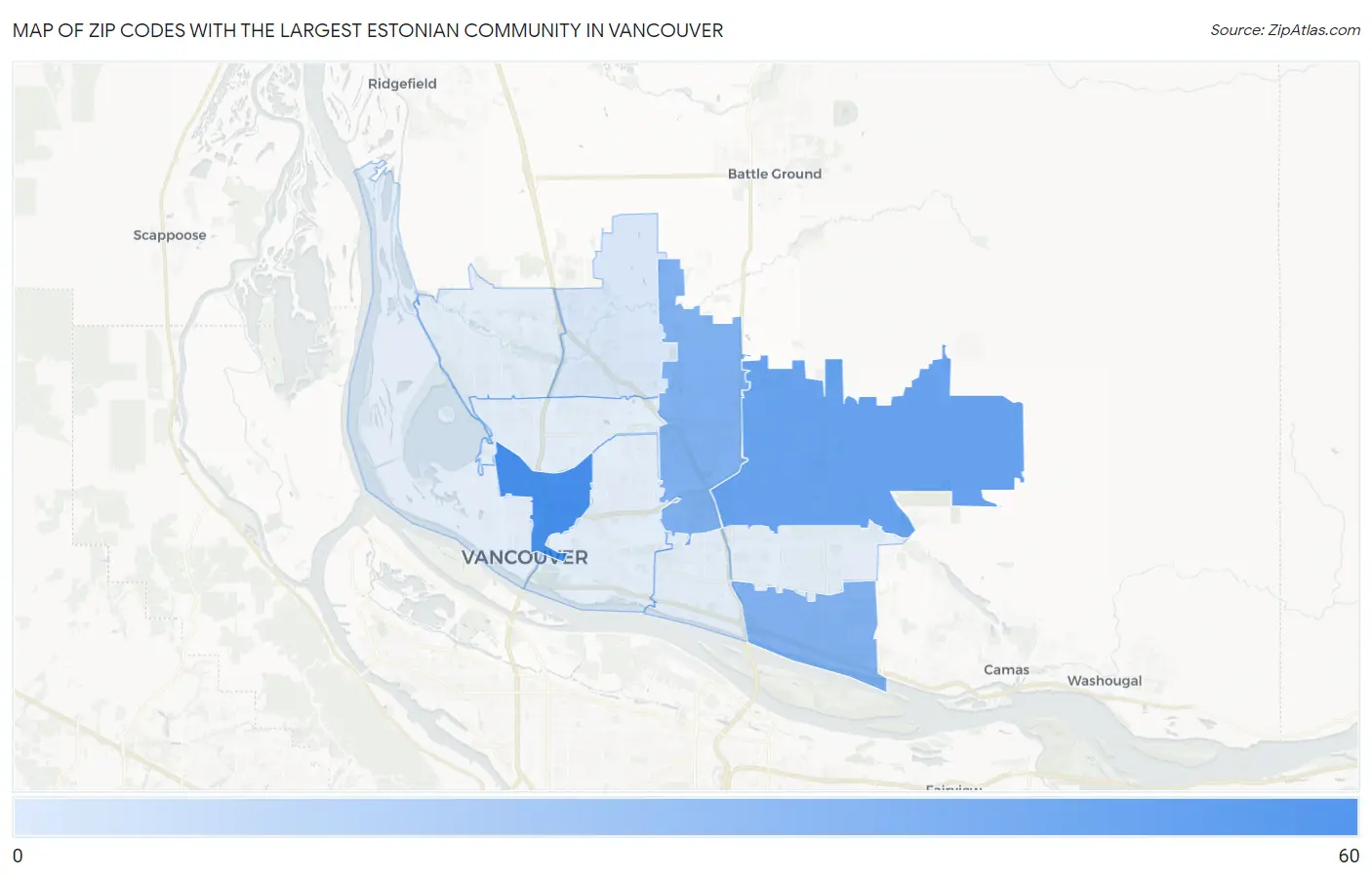 Zip Codes with the Largest Estonian Community in Vancouver Map