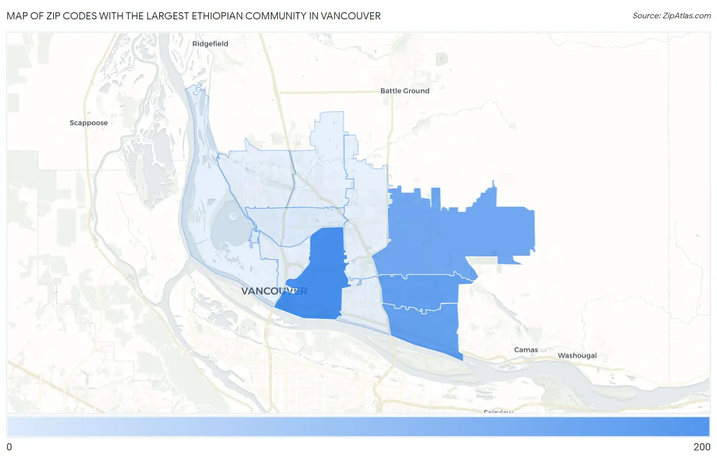 Zip Codes with the Largest Ethiopian Community in Vancouver Map