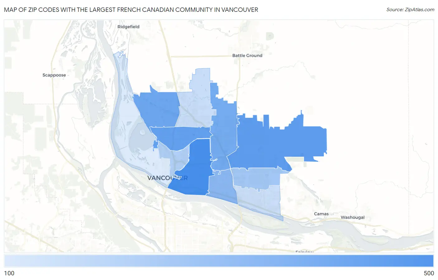 Zip Codes with the Largest French Canadian Community in Vancouver Map