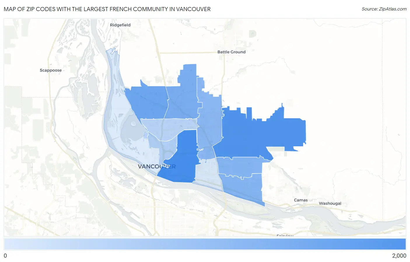 Zip Codes with the Largest French Community in Vancouver Map