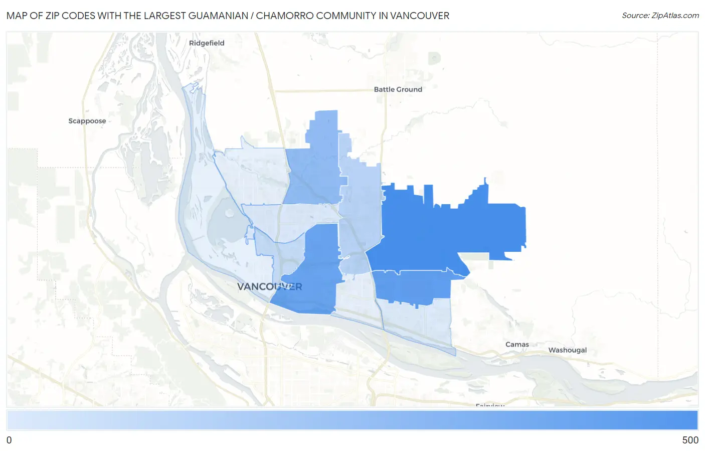 Zip Codes with the Largest Guamanian / Chamorro Community in Vancouver Map