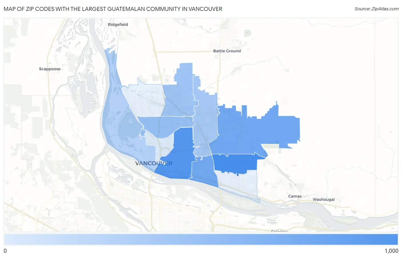 Zip Codes with the Largest Guatemalan Community in Vancouver Map