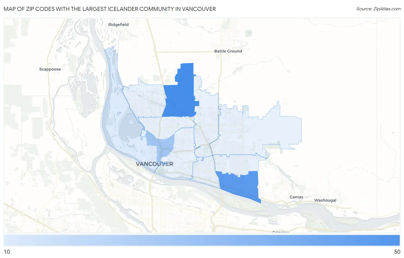 Zip Codes with the Largest Icelander Community in Vancouver Map