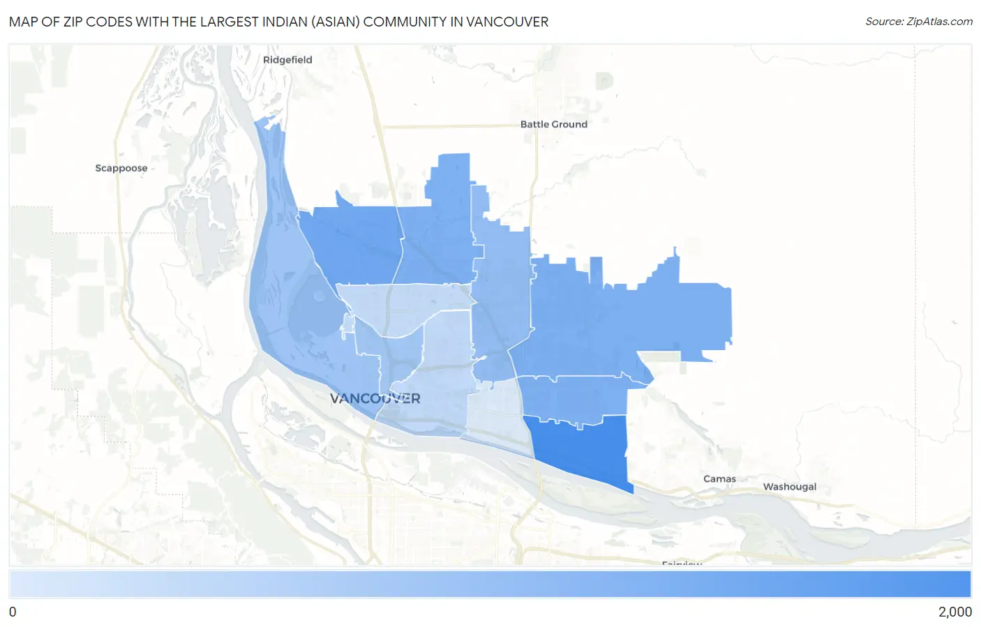 Zip Codes with the Largest Indian (Asian) Community in Vancouver Map