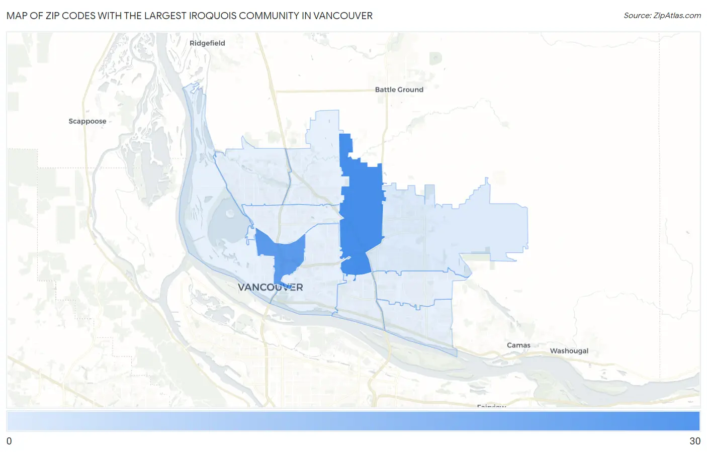 Zip Codes with the Largest Iroquois Community in Vancouver Map