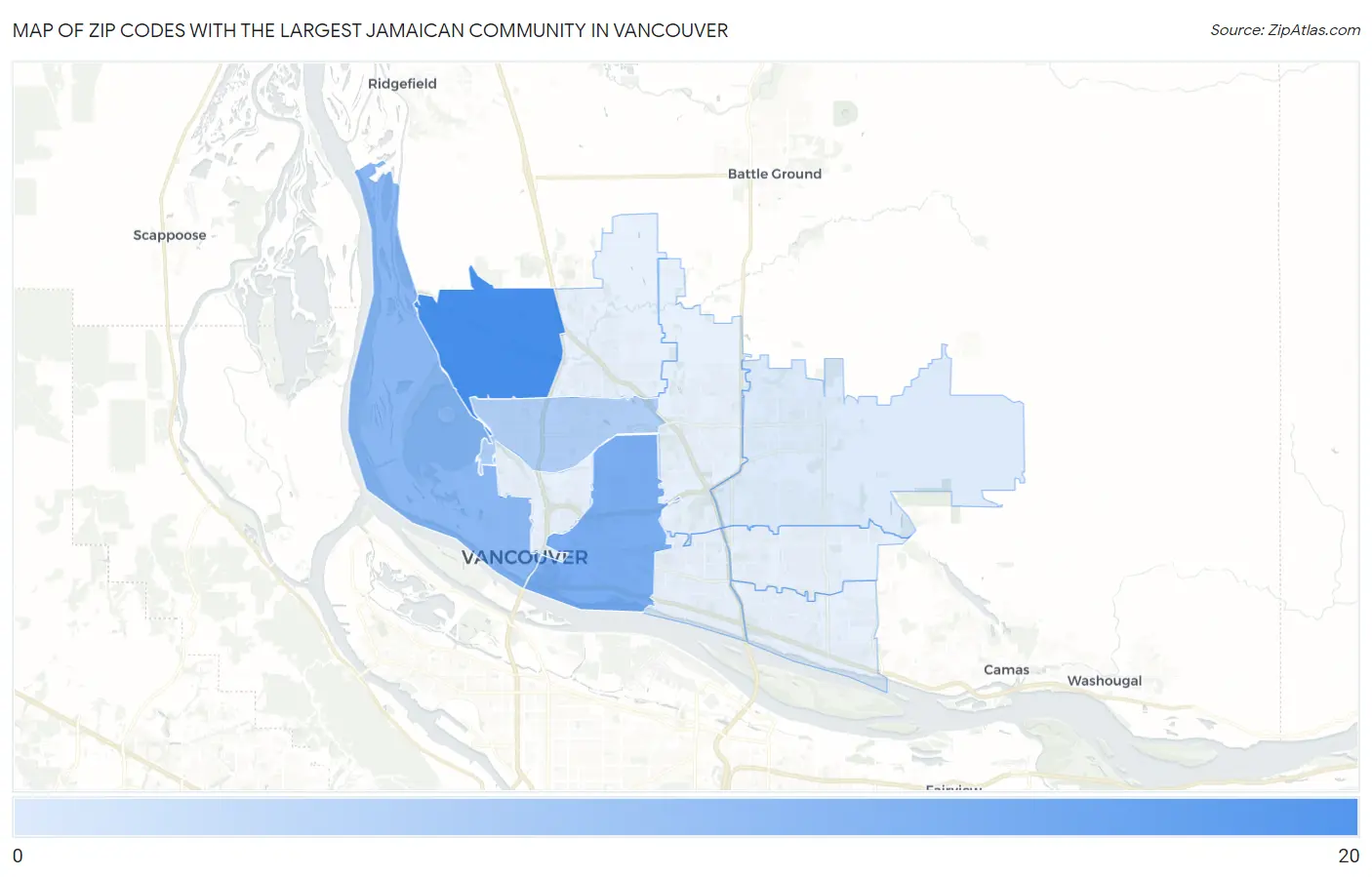 Zip Codes with the Largest Jamaican Community in Vancouver Map