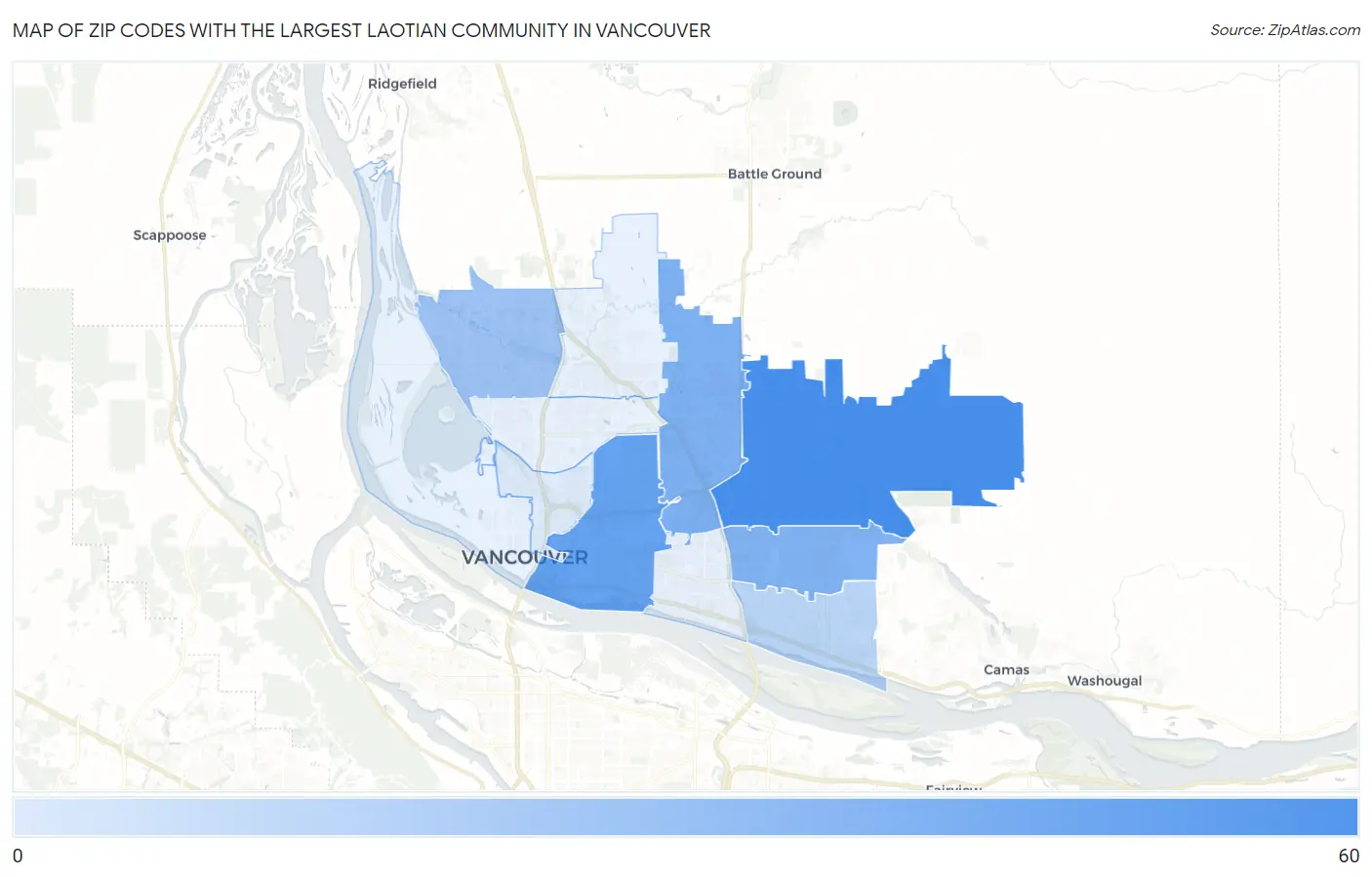 Zip Codes with the Largest Laotian Community in Vancouver Map
