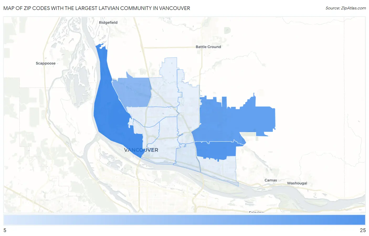 Zip Codes with the Largest Latvian Community in Vancouver Map