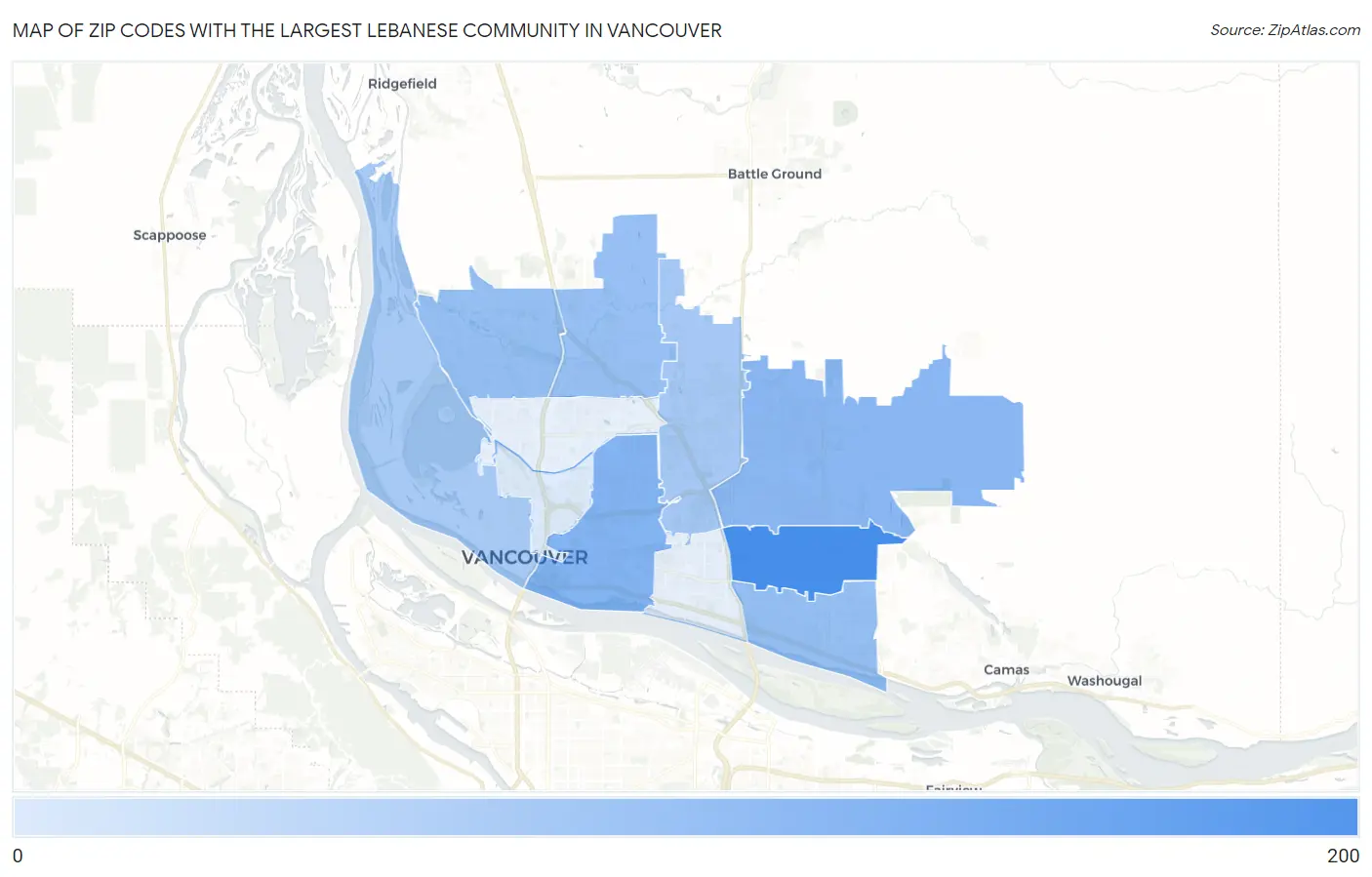 Zip Codes with the Largest Lebanese Community in Vancouver Map