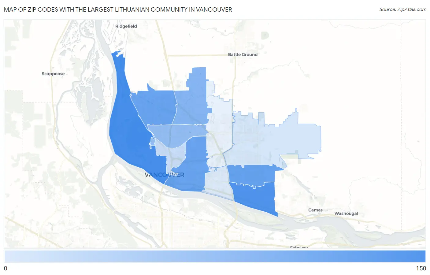 Zip Codes with the Largest Lithuanian Community in Vancouver Map