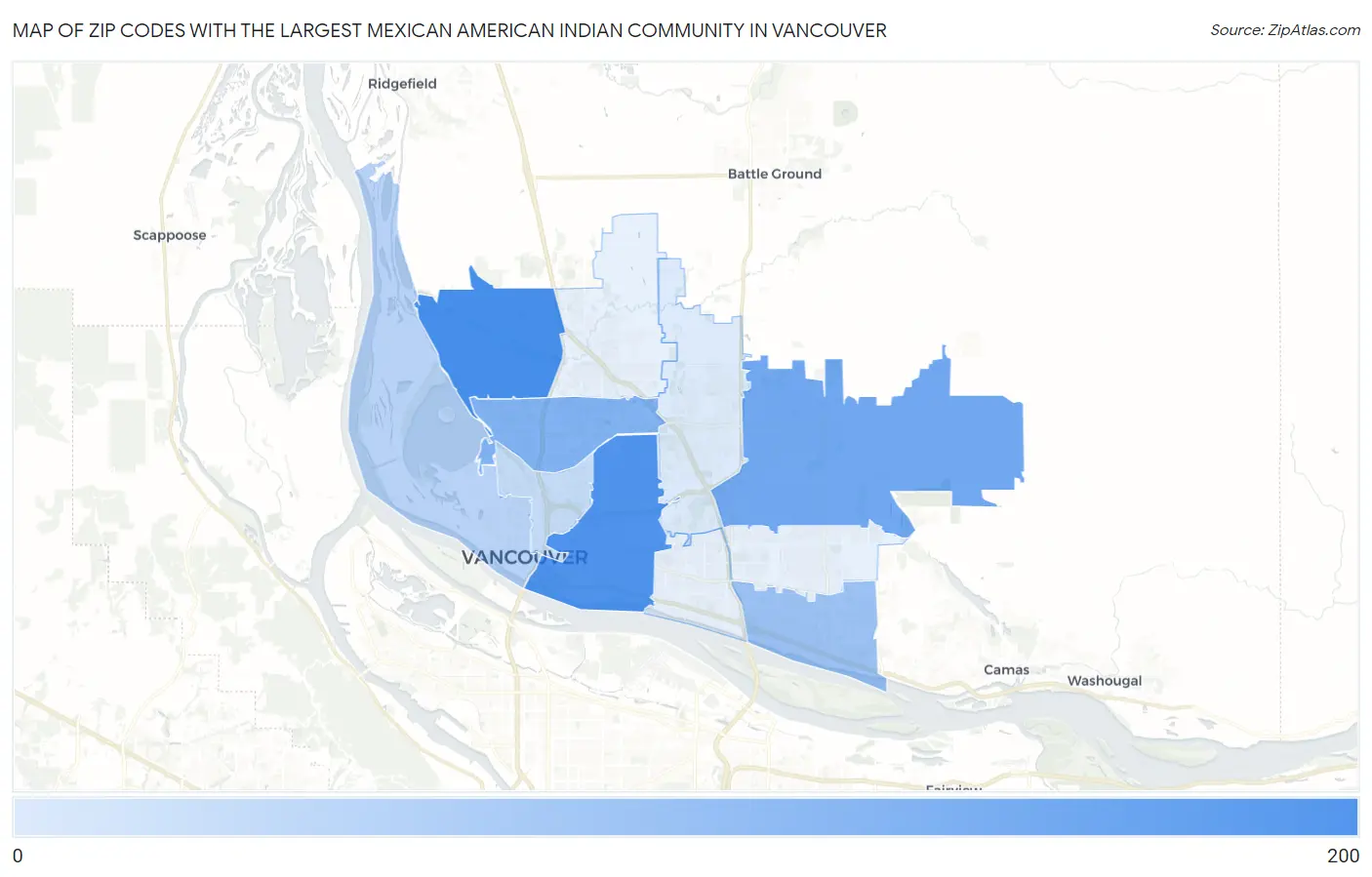 Zip Codes with the Largest Mexican American Indian Community in Vancouver Map