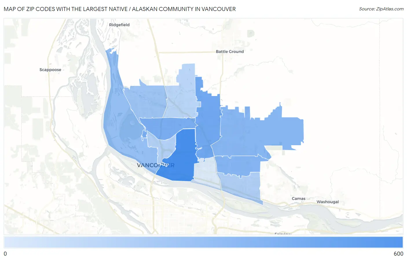 Zip Codes with the Largest Native / Alaskan Community in Vancouver Map