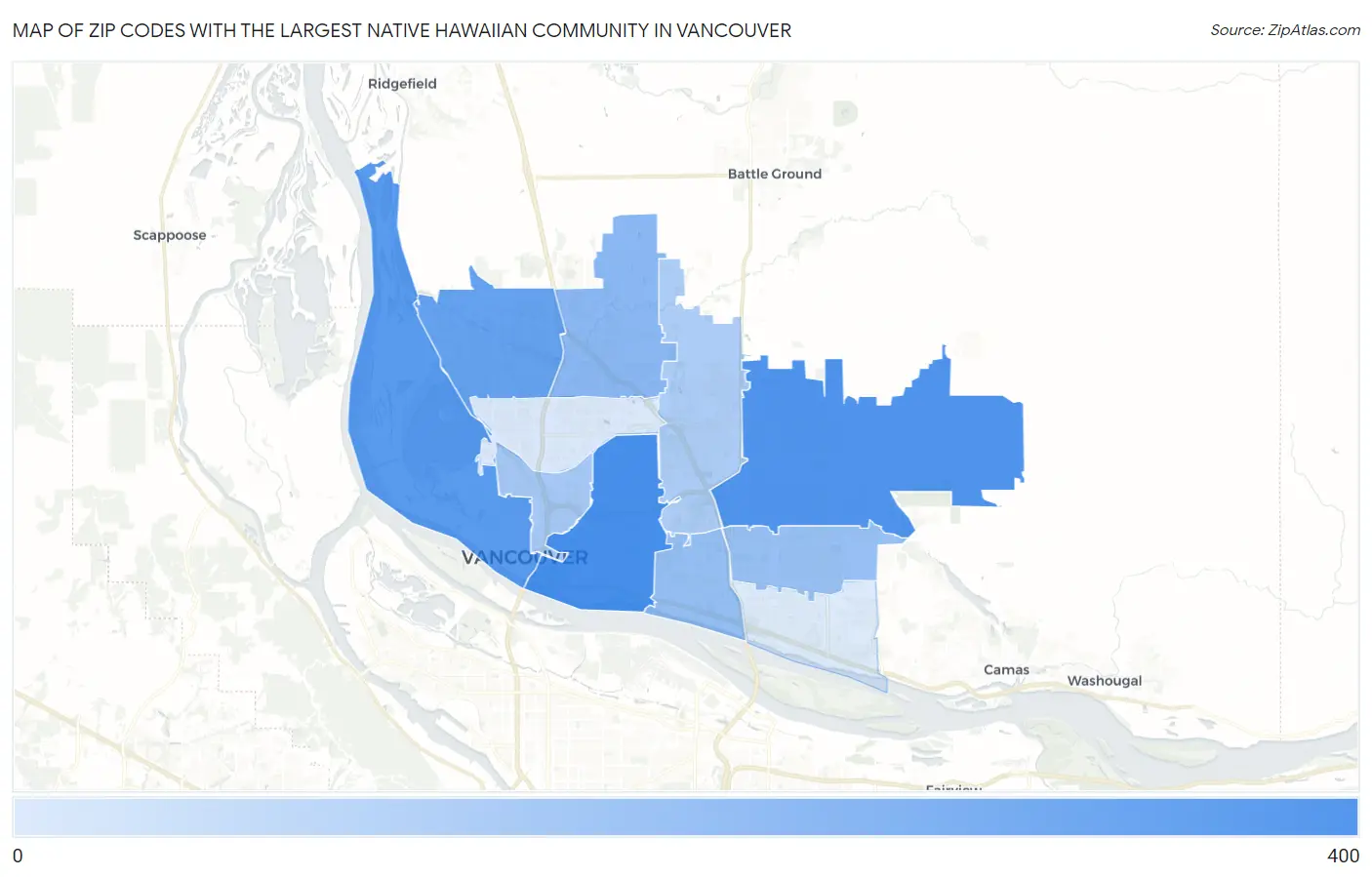 Zip Codes with the Largest Native Hawaiian Community in Vancouver Map