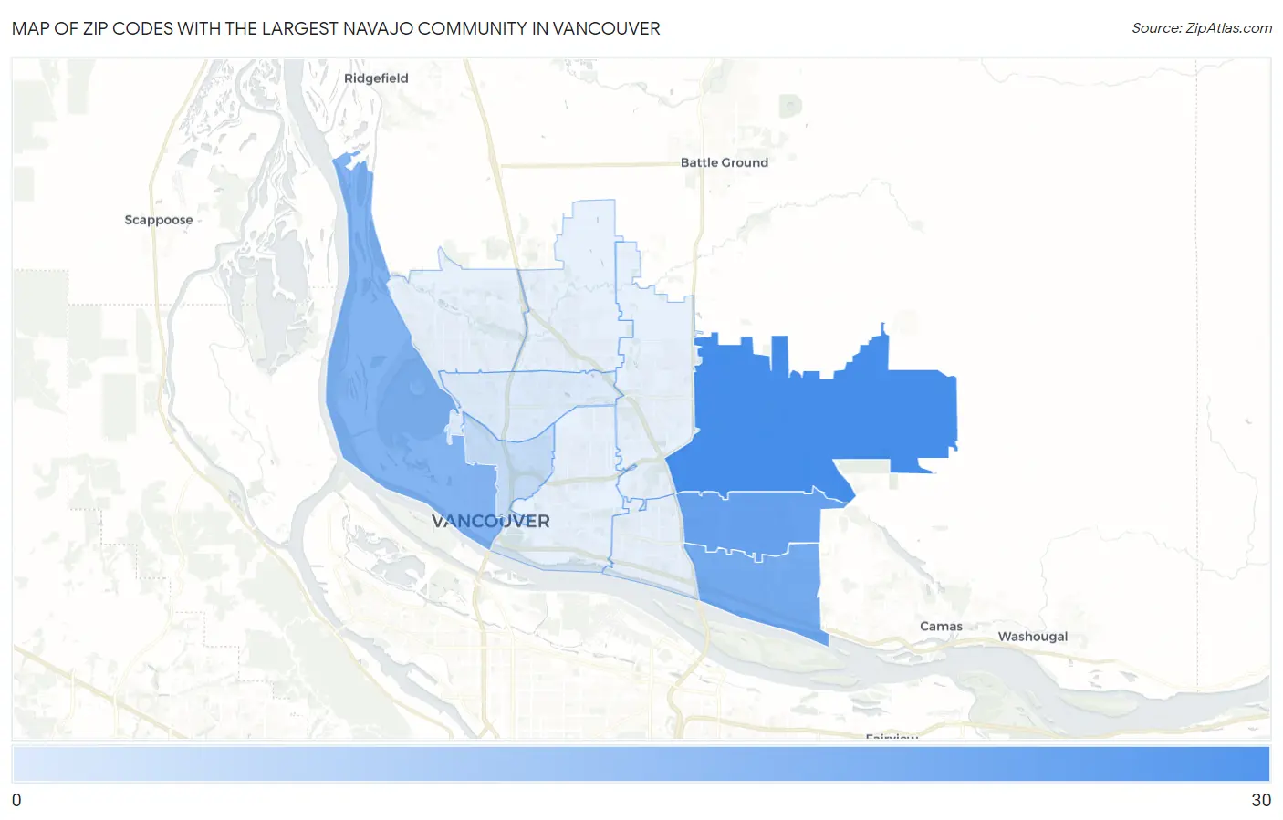 Zip Codes with the Largest Navajo Community in Vancouver Map