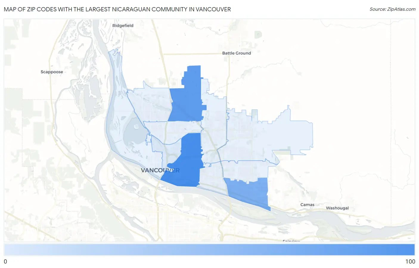 Zip Codes with the Largest Nicaraguan Community in Vancouver Map