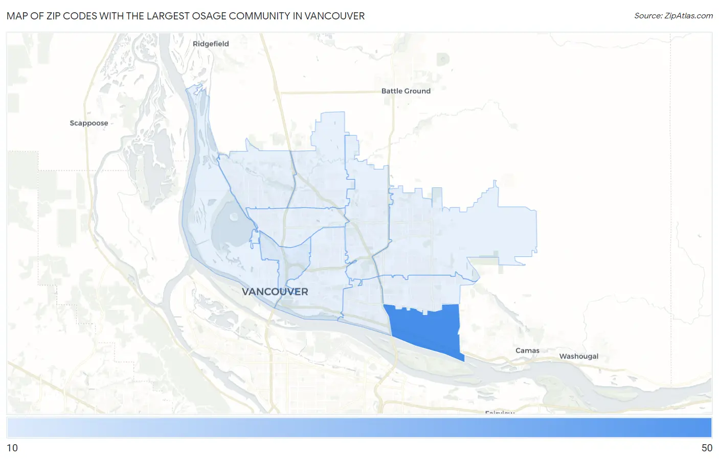 Zip Codes with the Largest Osage Community in Vancouver Map