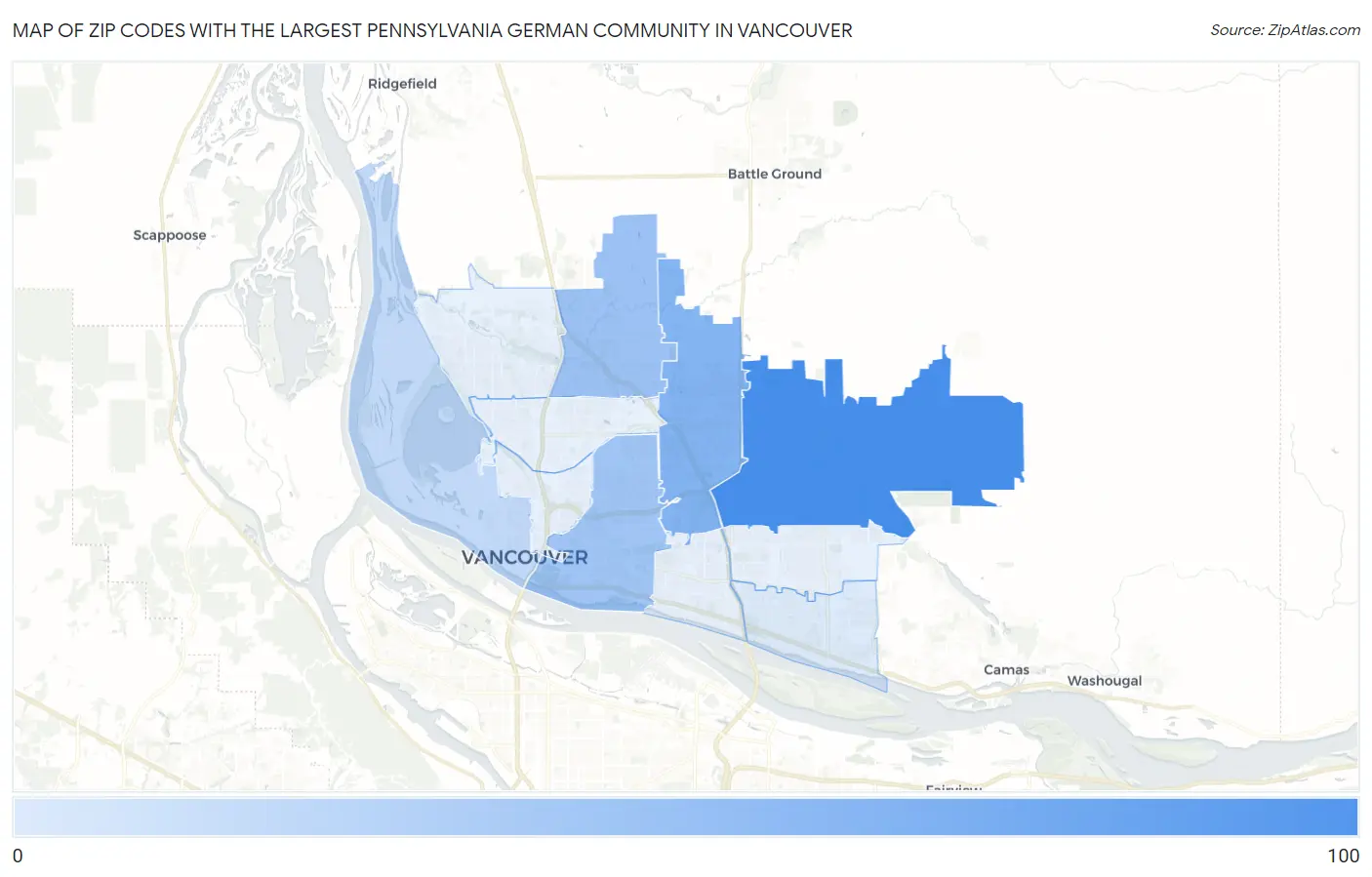 Zip Codes with the Largest Pennsylvania German Community in Vancouver Map