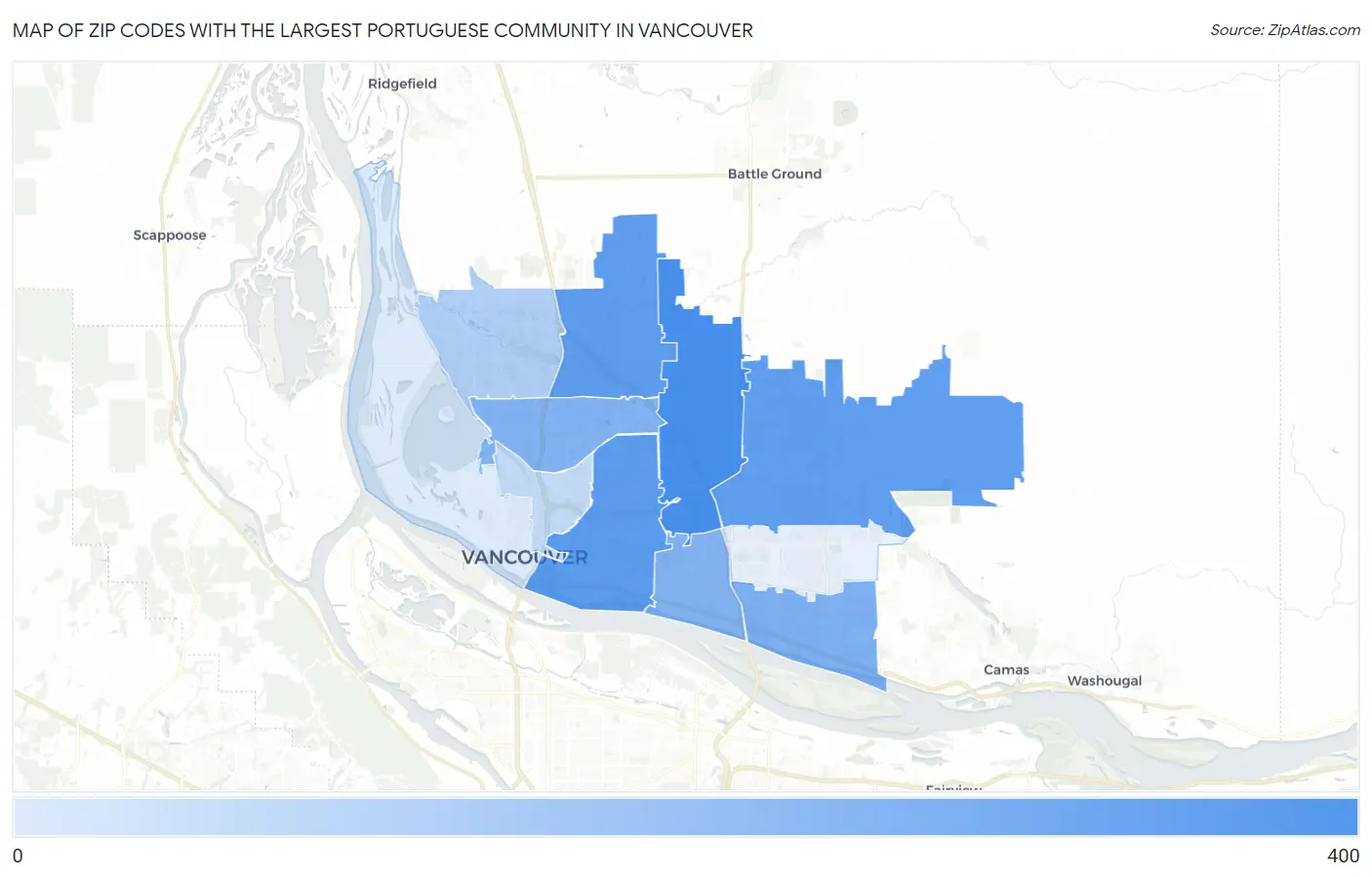 Zip Codes with the Largest Portuguese Community in Vancouver Map