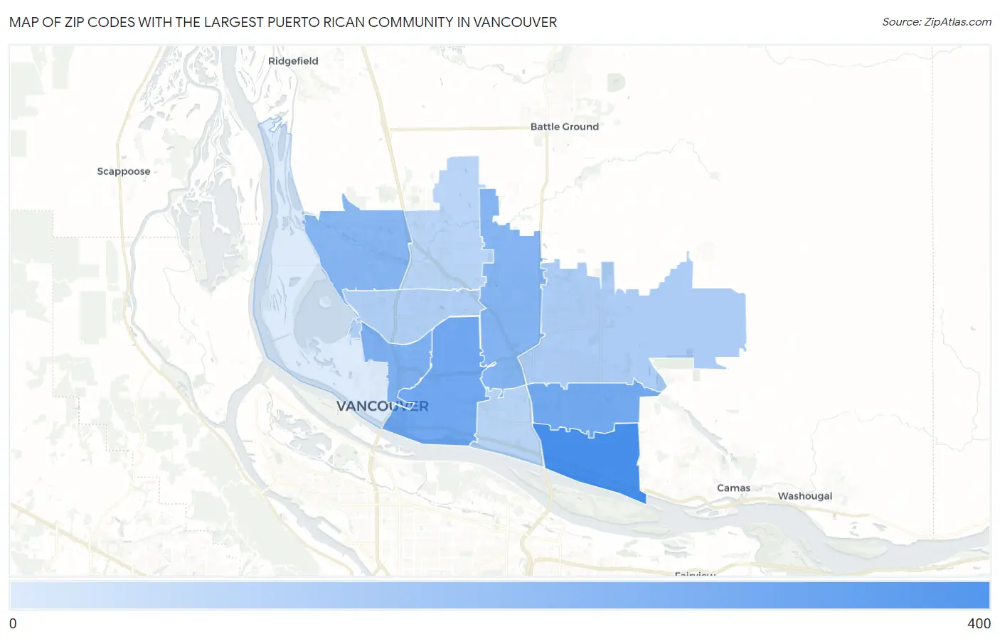 Zip Codes with the Largest Puerto Rican Community in Vancouver Map