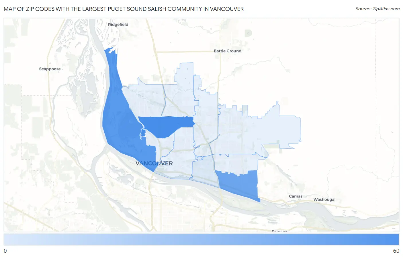 Zip Codes with the Largest Puget Sound Salish Community in Vancouver Map