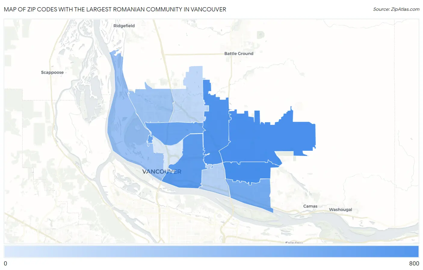 Zip Codes with the Largest Romanian Community in Vancouver Map