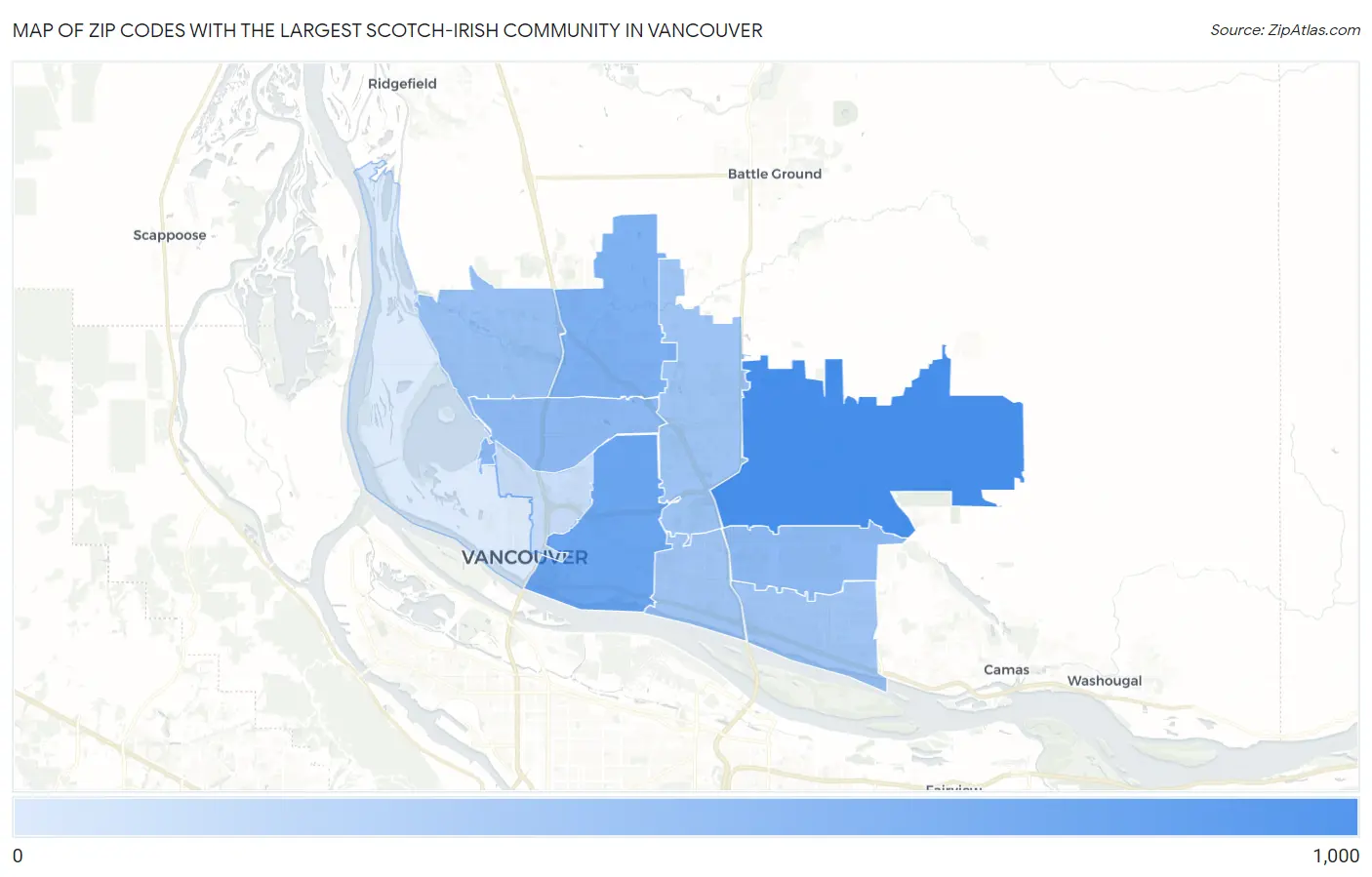 Zip Codes with the Largest Scotch-Irish Community in Vancouver Map