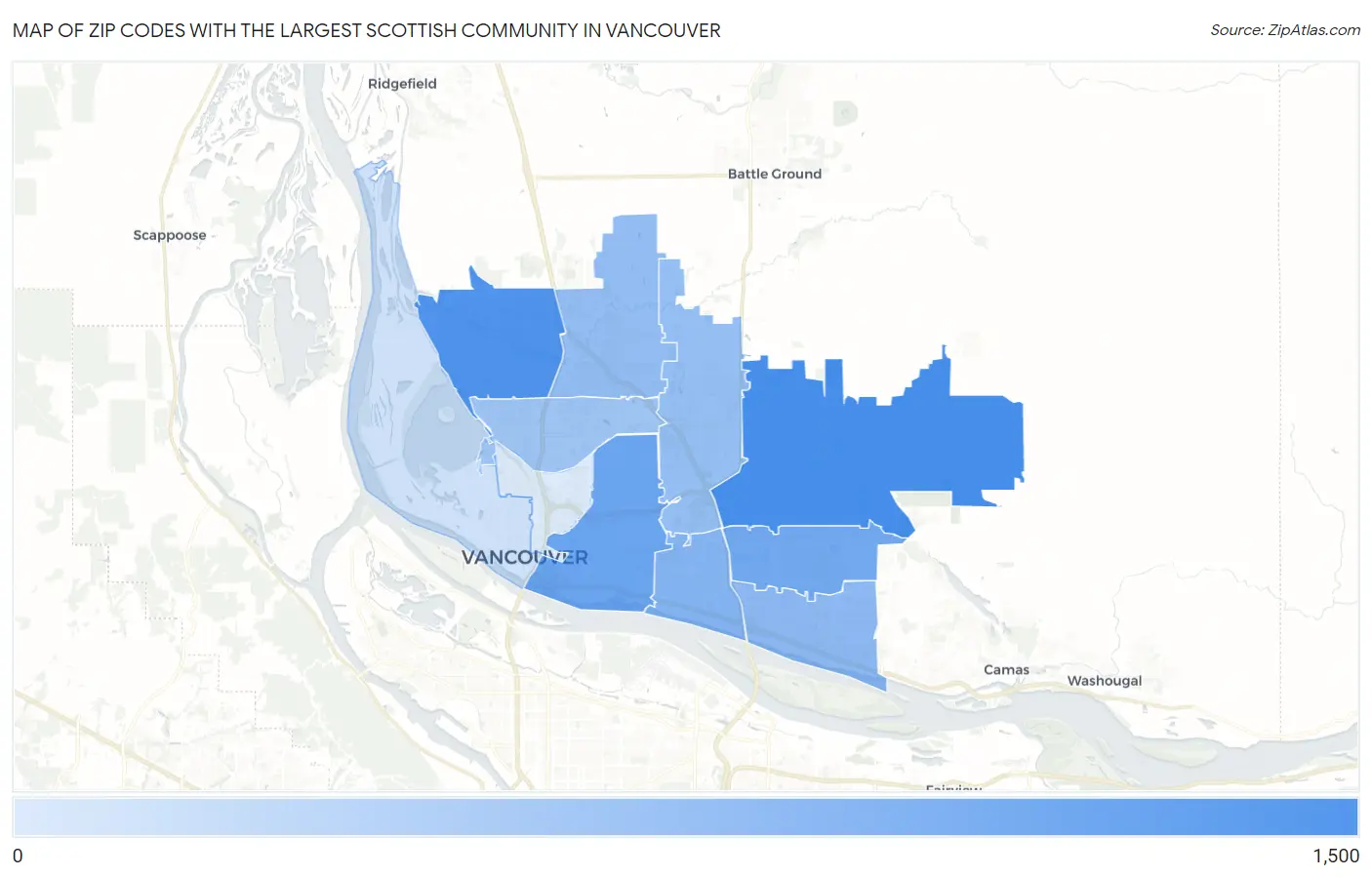 Zip Codes with the Largest Scottish Community in Vancouver Map