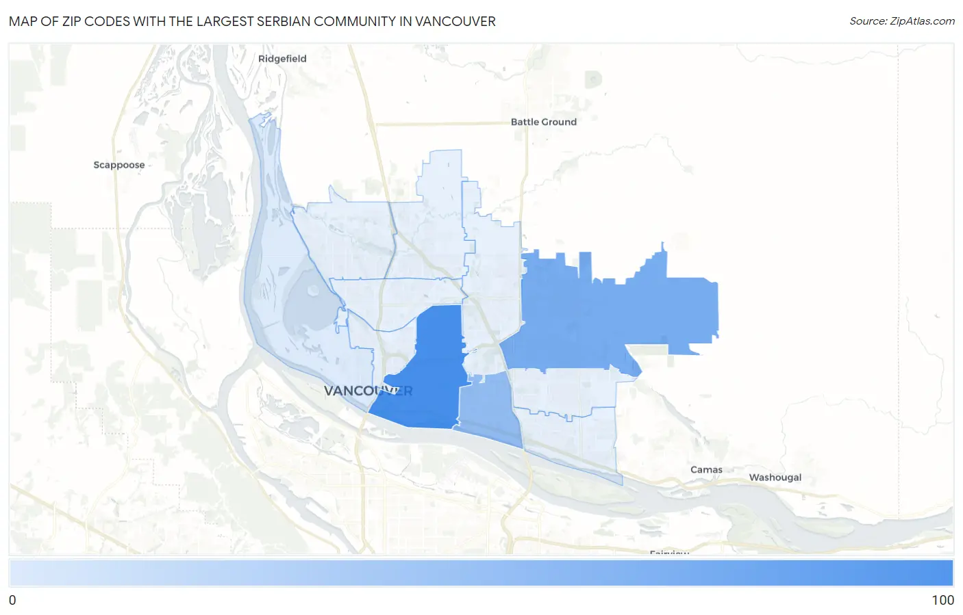 Zip Codes with the Largest Serbian Community in Vancouver Map