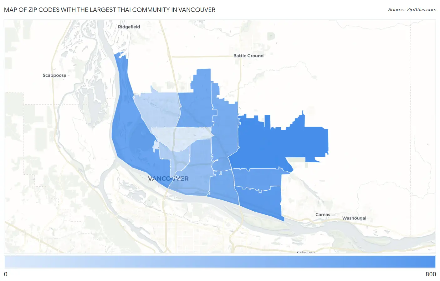 Zip Codes with the Largest Thai Community in Vancouver Map