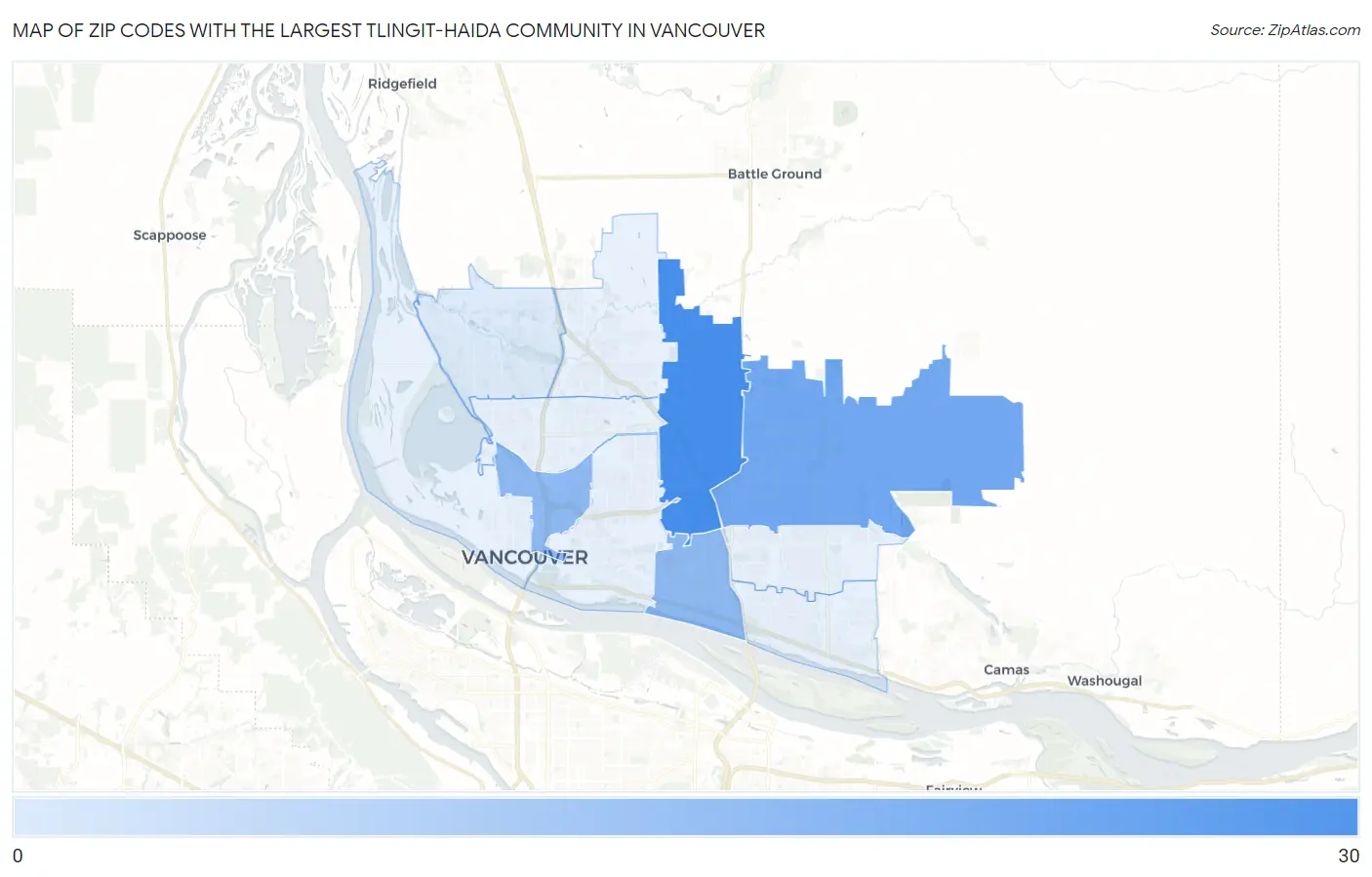 Zip Codes with the Largest Tlingit-Haida Community in Vancouver Map