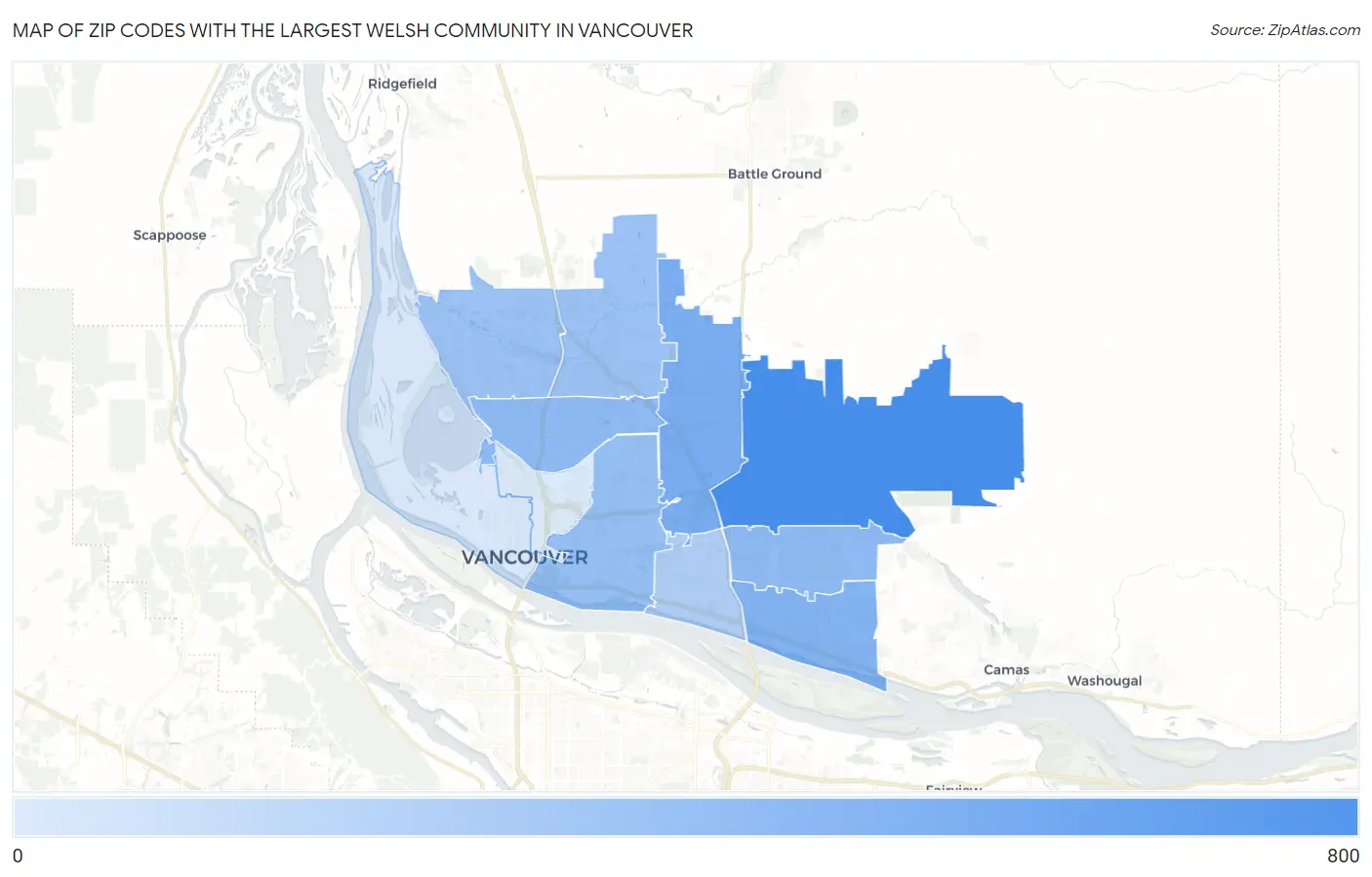 Zip Codes with the Largest Welsh Community in Vancouver Map