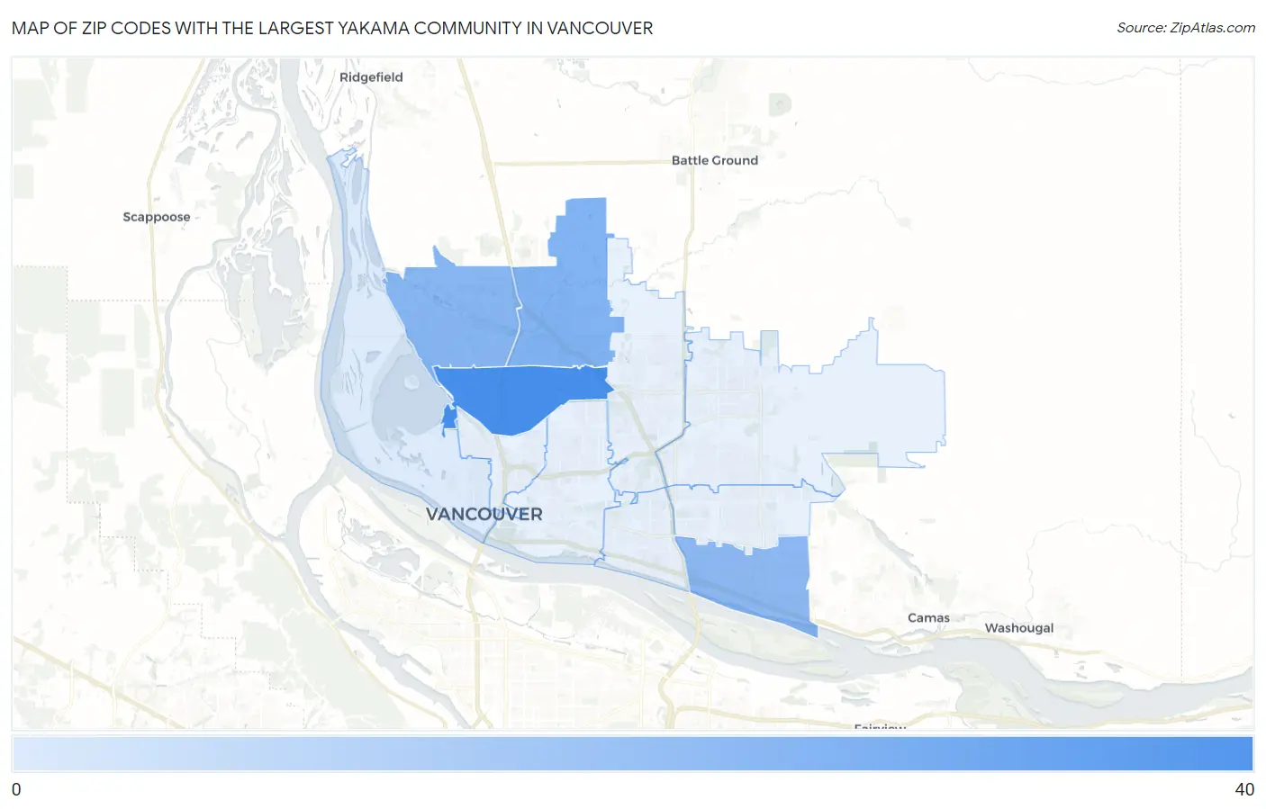 Zip Codes with the Largest Yakama Community in Vancouver Map