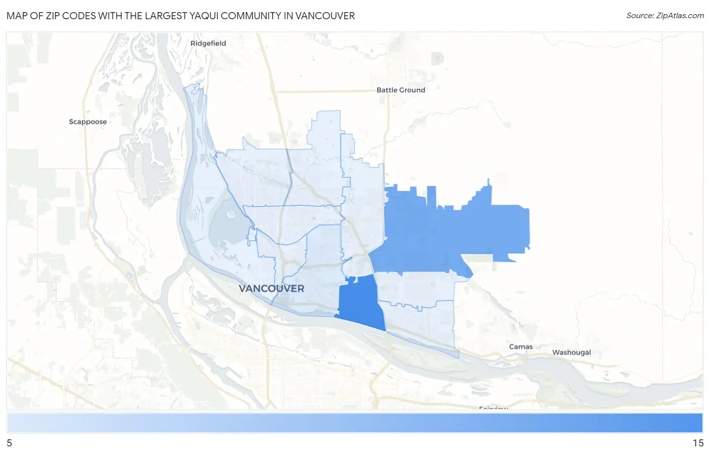 Zip Codes with the Largest Yaqui Community in Vancouver Map