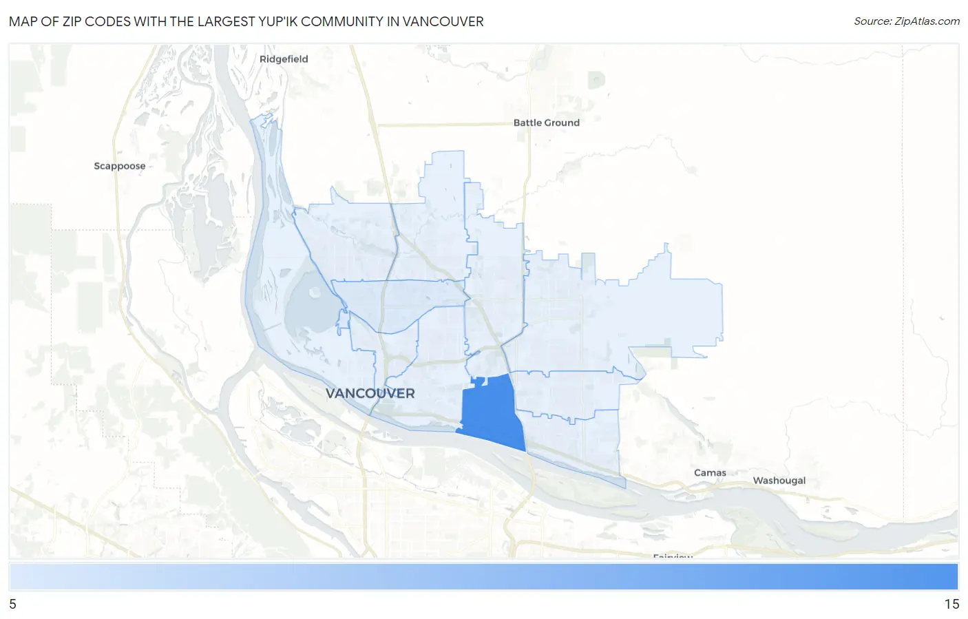 Zip Codes with the Largest Yup'ik Community in Vancouver Map