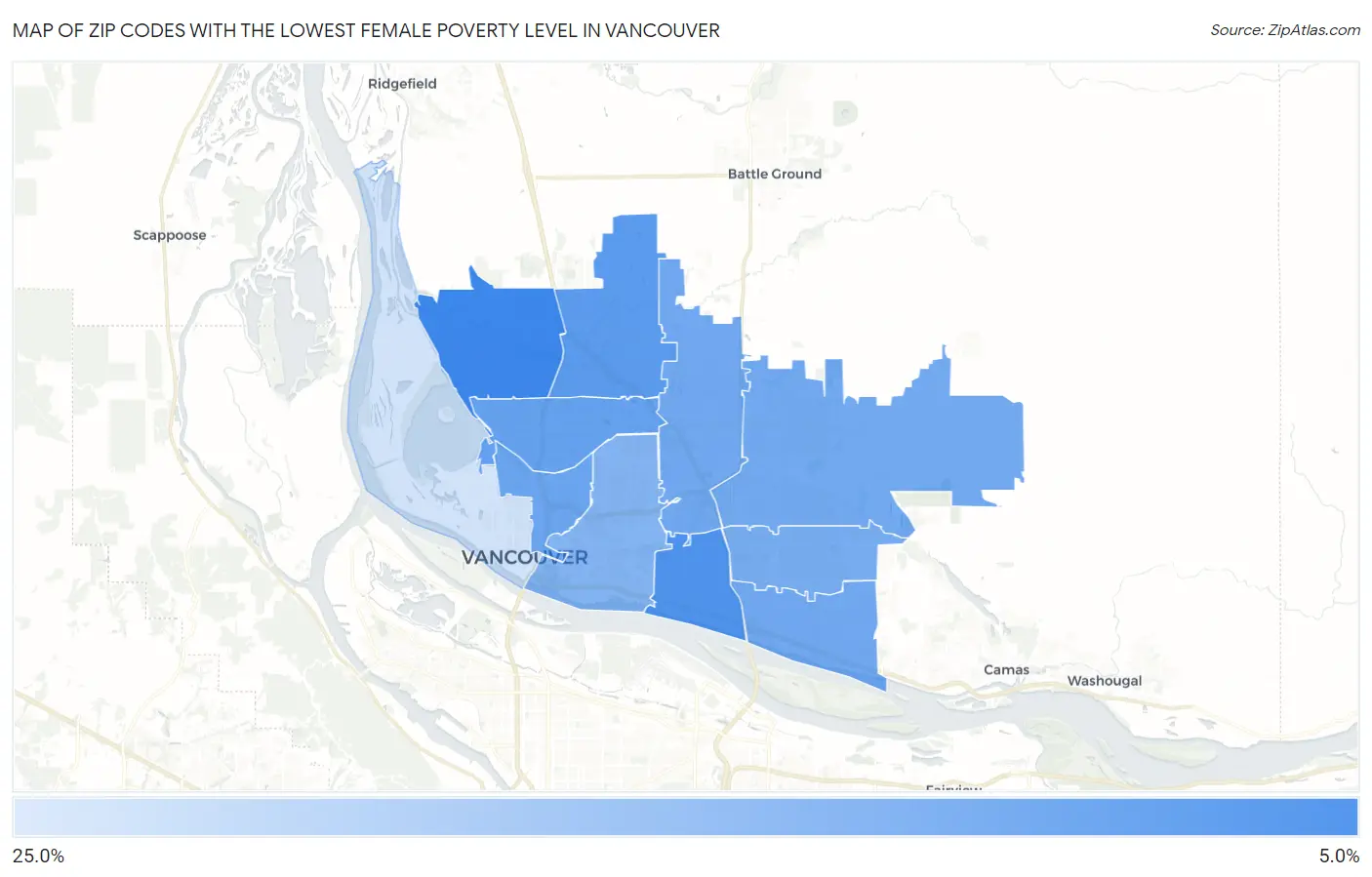 Zip Codes with the Lowest Female Poverty Level in Vancouver Map