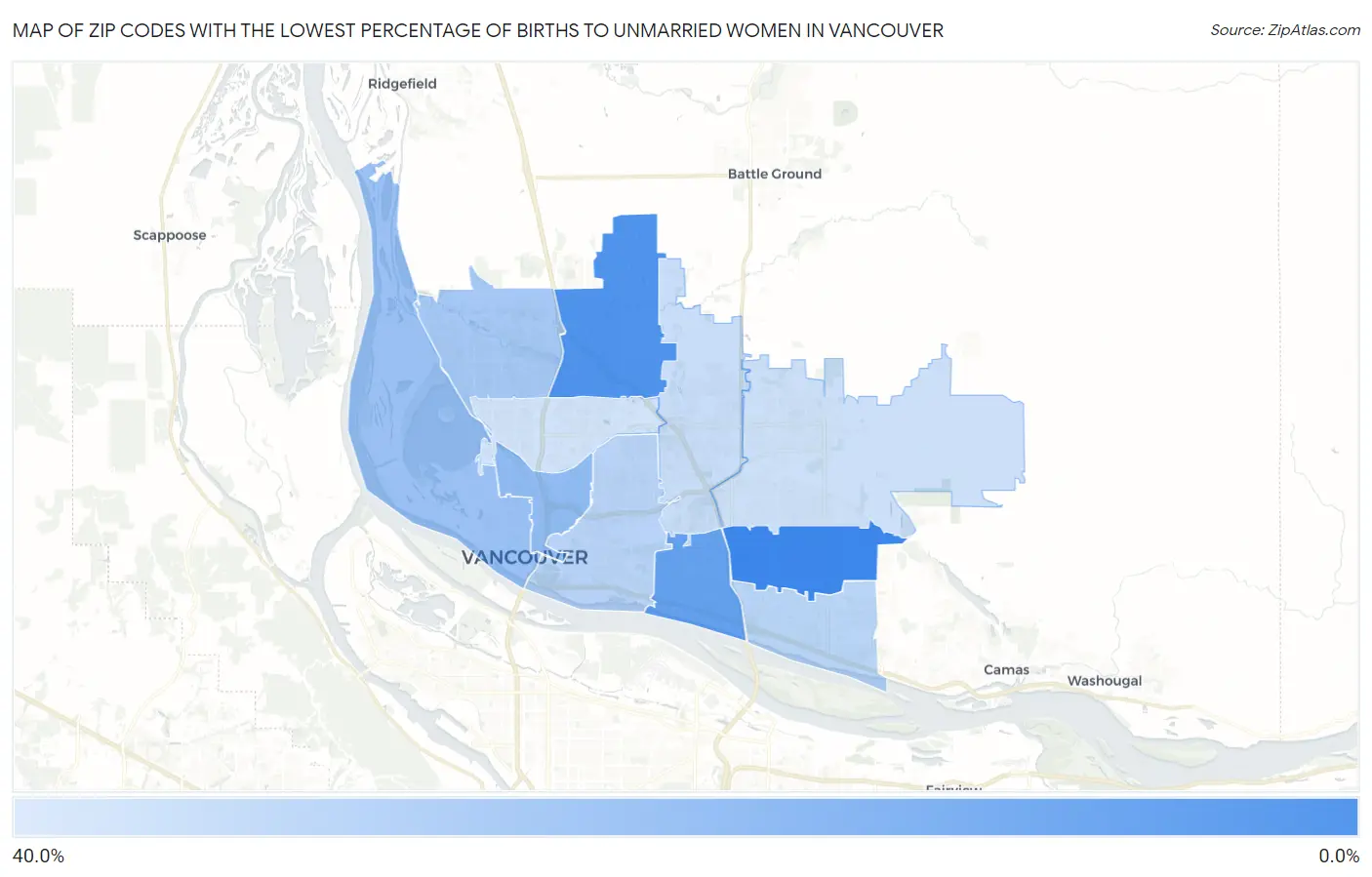 Zip Codes with the Lowest Percentage of Births to Unmarried Women in Vancouver Map