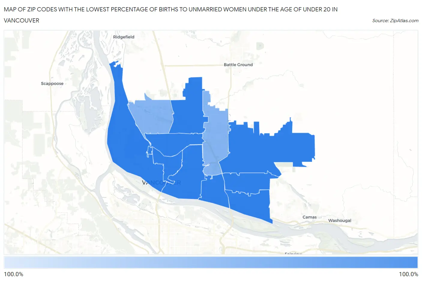 Zip Codes with the Lowest Percentage of Births to Unmarried Women under the Age of under 20 in Vancouver Map
