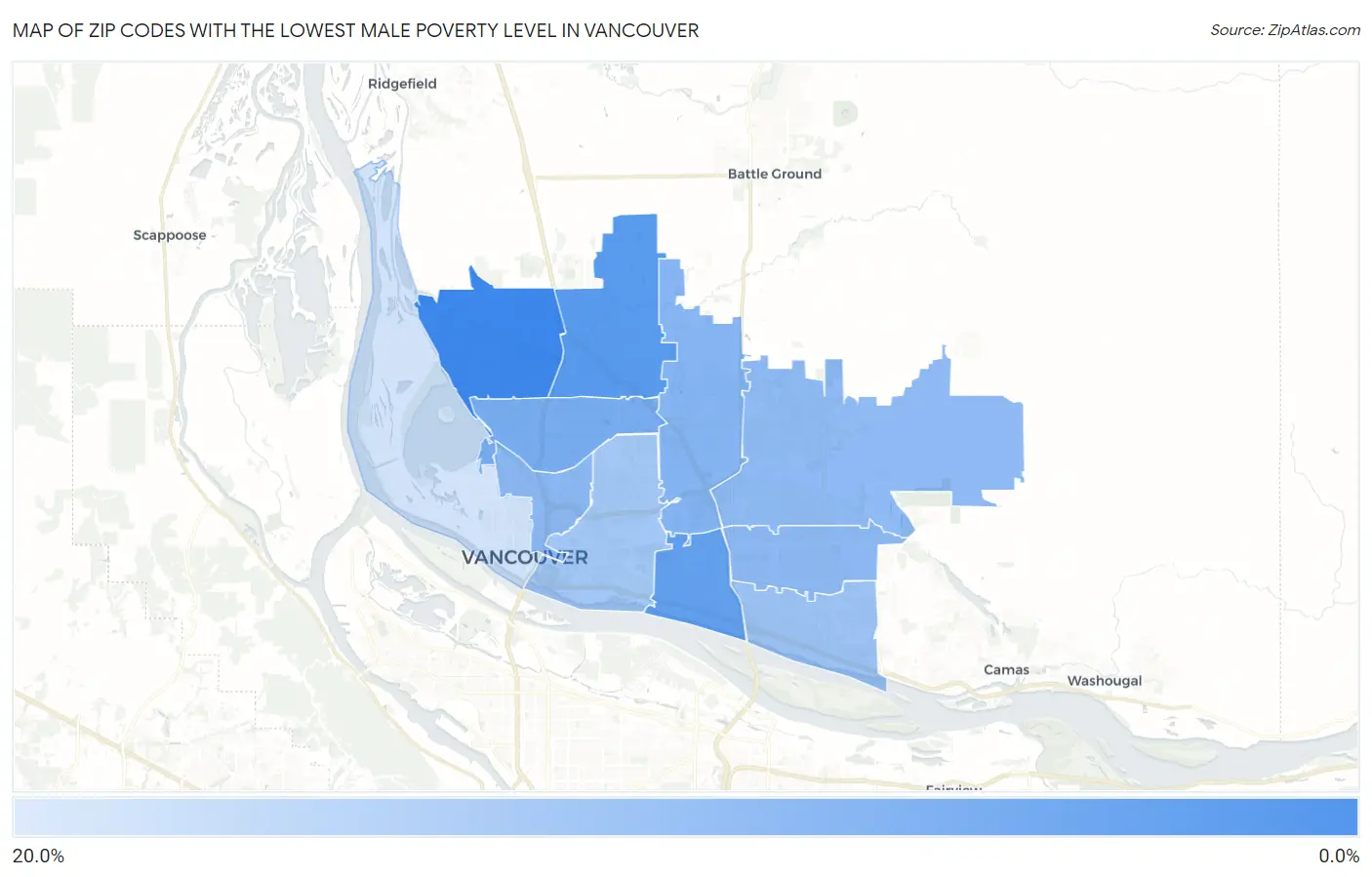 Zip Codes with the Lowest Male Poverty Level in Vancouver Map