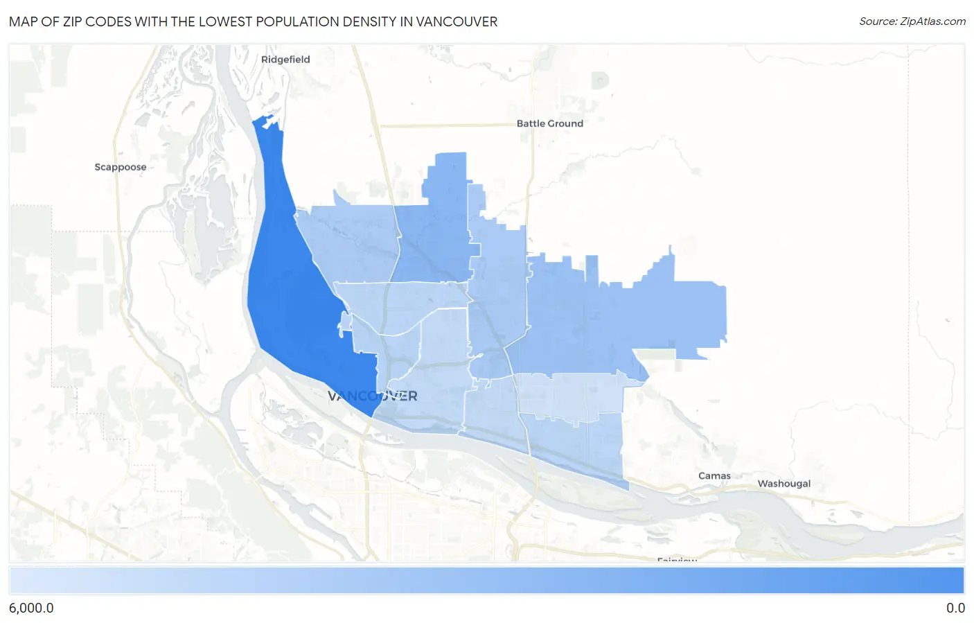 Zip Codes with the Lowest Population Density in Vancouver Map